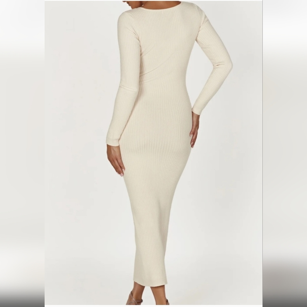 Meshki Ribbed Bodycon Midi Longsleeved Lime Green Dress Size Medium - Picture 4 of 11